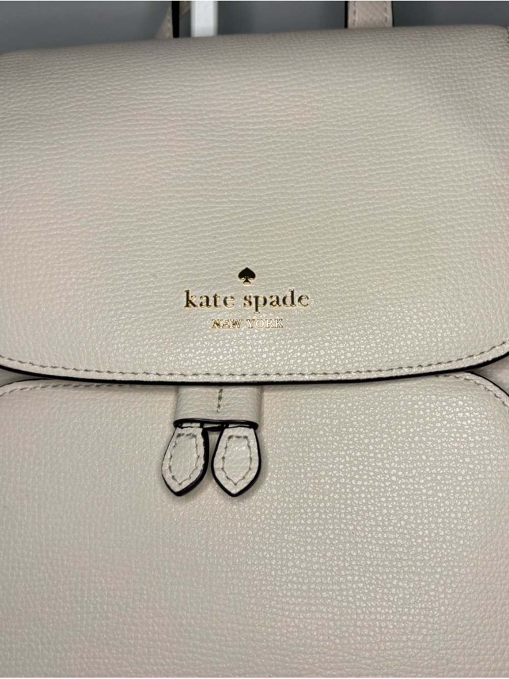 kate spade Cream Pebbled Leather Backpack with Front Pocket - Picture 3 of 16